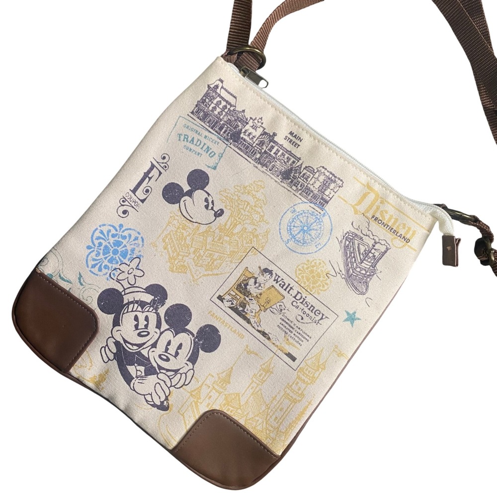 Disney Parks Crossbody Bag Unisex Medium Cream Sketch Print Travel Vacation